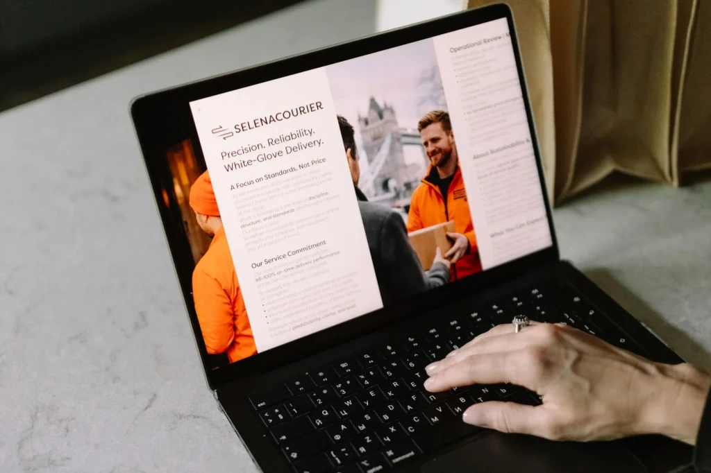 Arranging a business delivery on a laptop