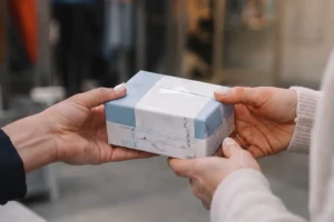 Selena courier collecting a medical delivery at a pharmacy