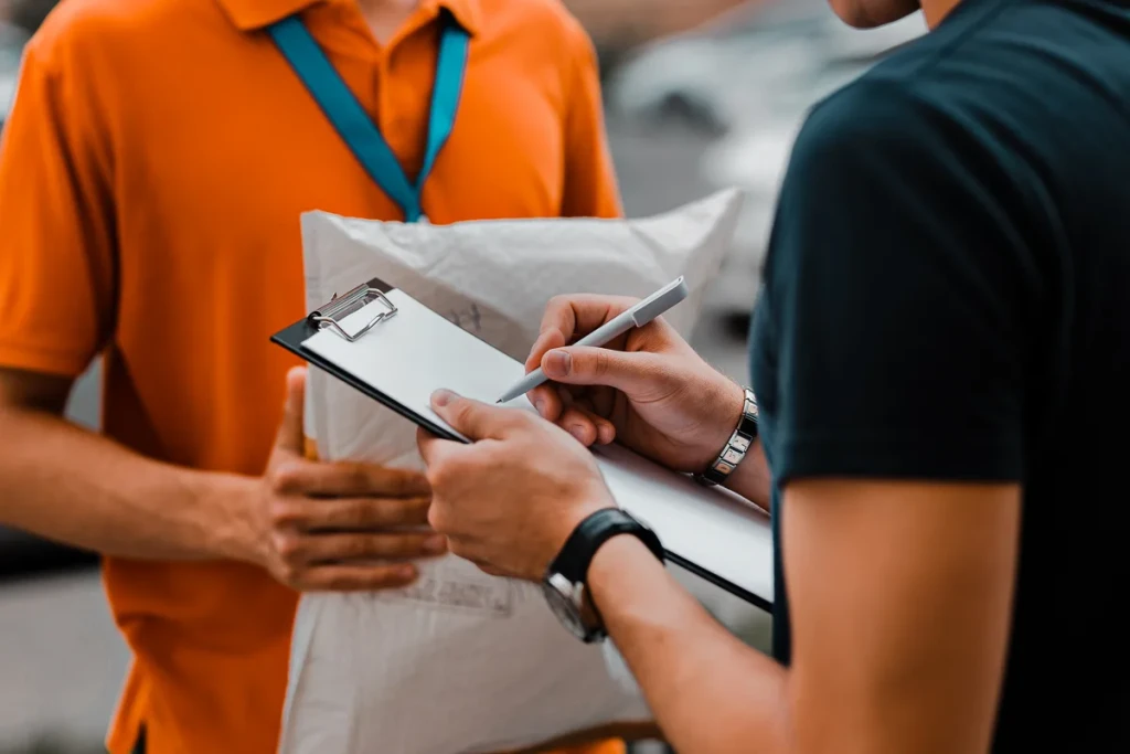 Courier delivering a high-end product with white-glove service.